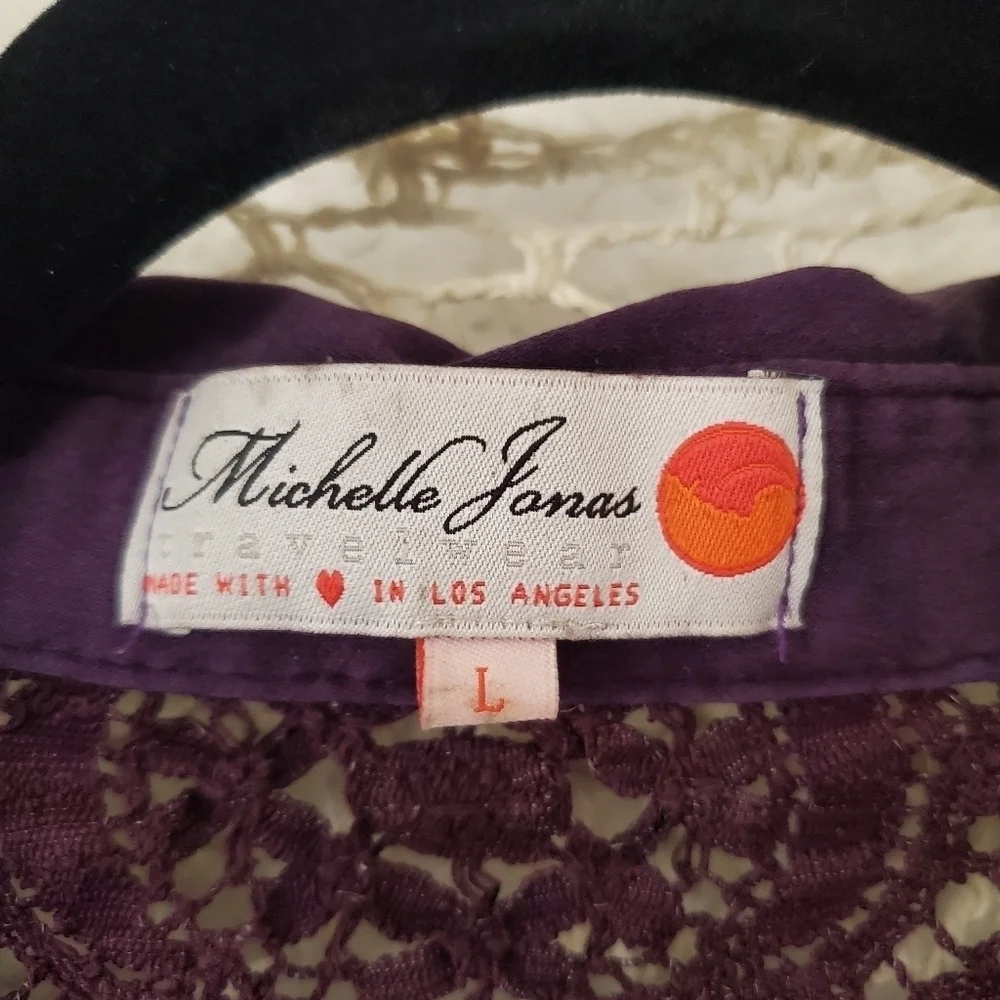 Michelle Jonas Ombre Tie-Dye Silk 3/4 Sleeve Button Down Babydoll Tunic Top L
